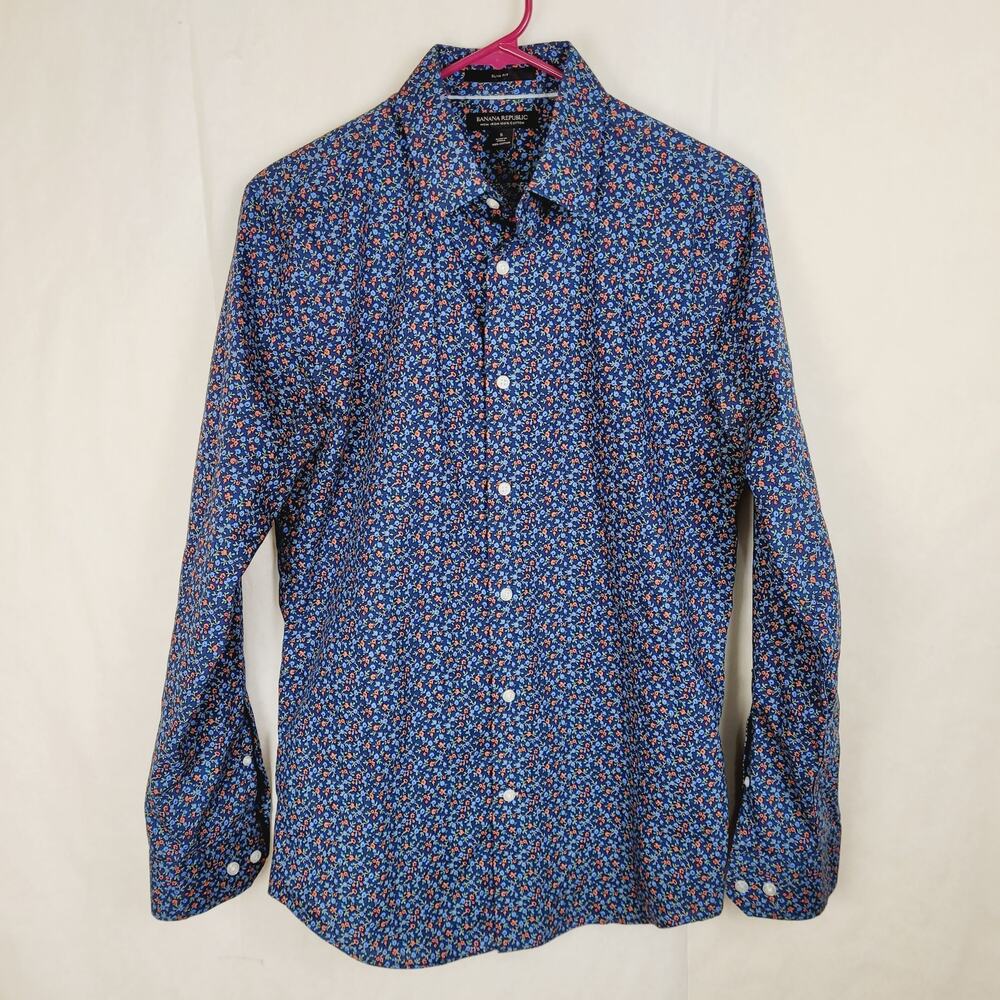 Banana Republic blue ditzy floral button up slim fit Size small long sleeved